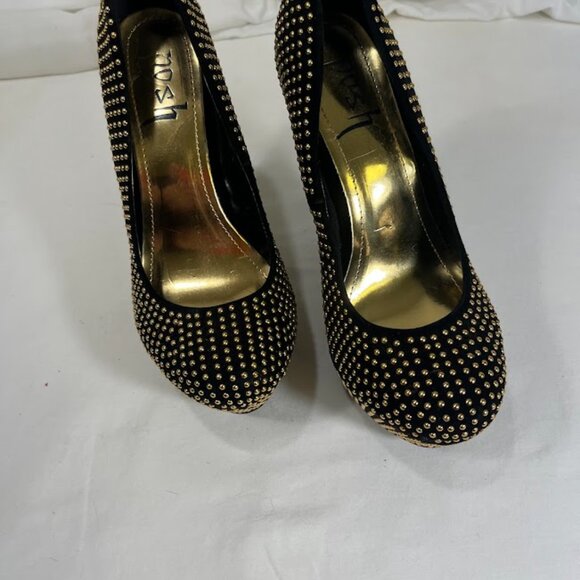 Posh Studded Wedges - Black and Gold - Size 7.5 - Picture 2 of 9